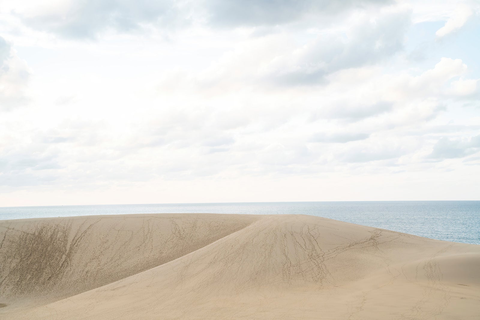 「雲間から差す光と鳥取砂丘」の写真