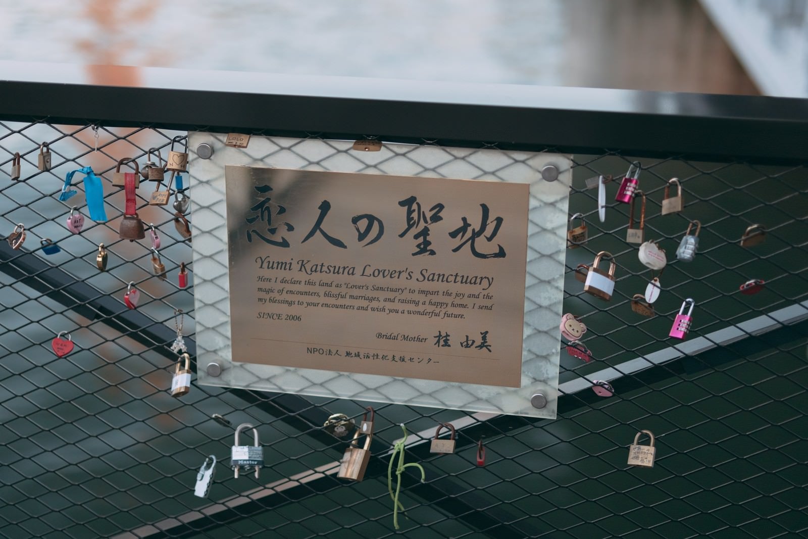 「フェンスに付けられた南京錠（恋人の聖地）」の写真