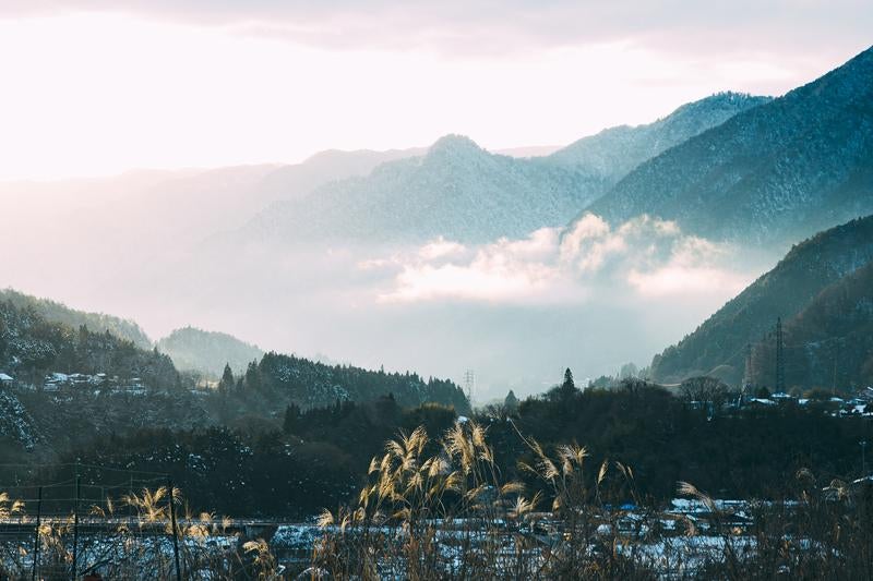 長野県大桑村からの壮大な冬景色の写真