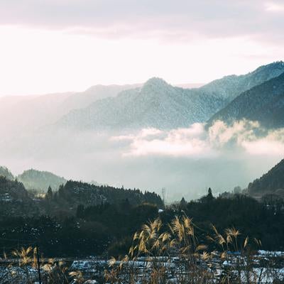 長野県大桑村からの夕暮れの景色の写真