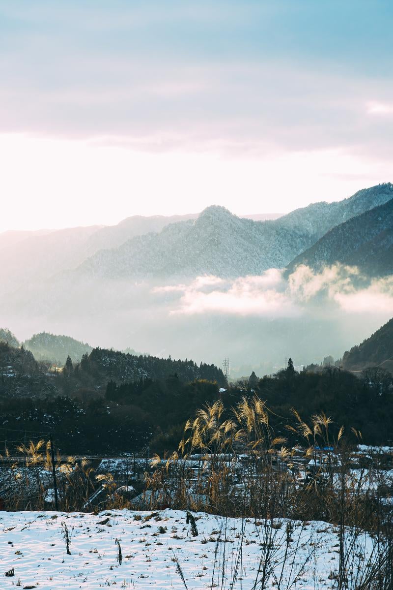 長野県大桑村からの夕暮れの景色の写真