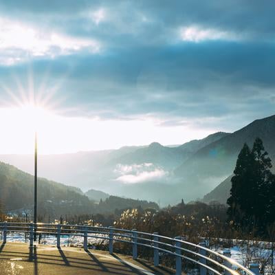 長野県大桑村からの夕暮れの景色の写真