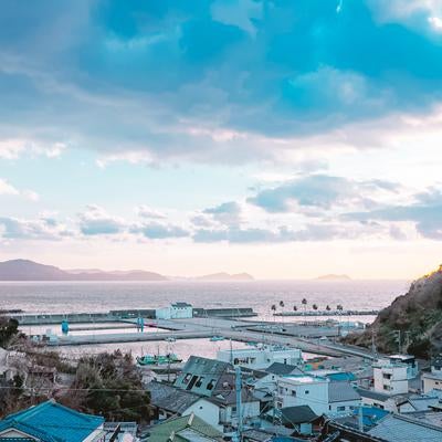 和歌浦から見える雑賀崎漁港の夕暮れの写真