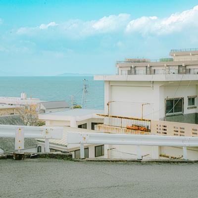 高台から望む雑賀崎の町の写真
