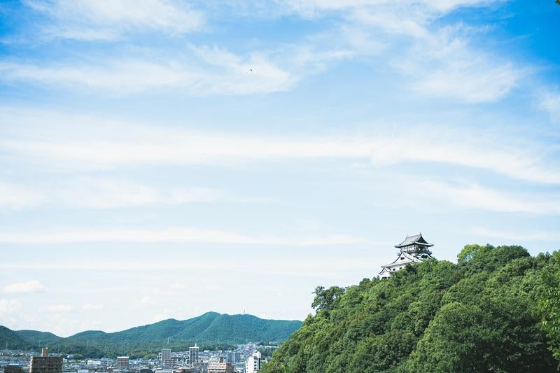 愛知県犬山市犬山城と青空の写真