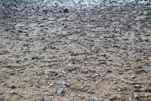 角のある小石が埋まる地面のテクスチャーの写真