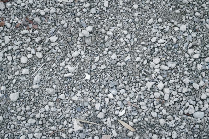 不揃いな小石にわずかに混じる枯れ葉の残骸（テクスチャー）の写真