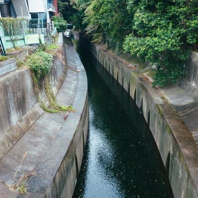 住宅街を流れる渋谷川の写真