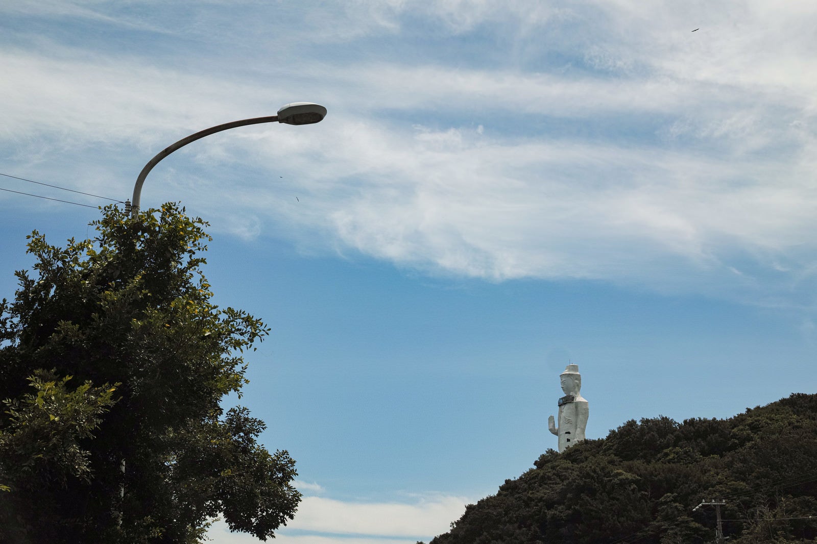 「街灯と世界平和大観音像（淡路島）」の写真