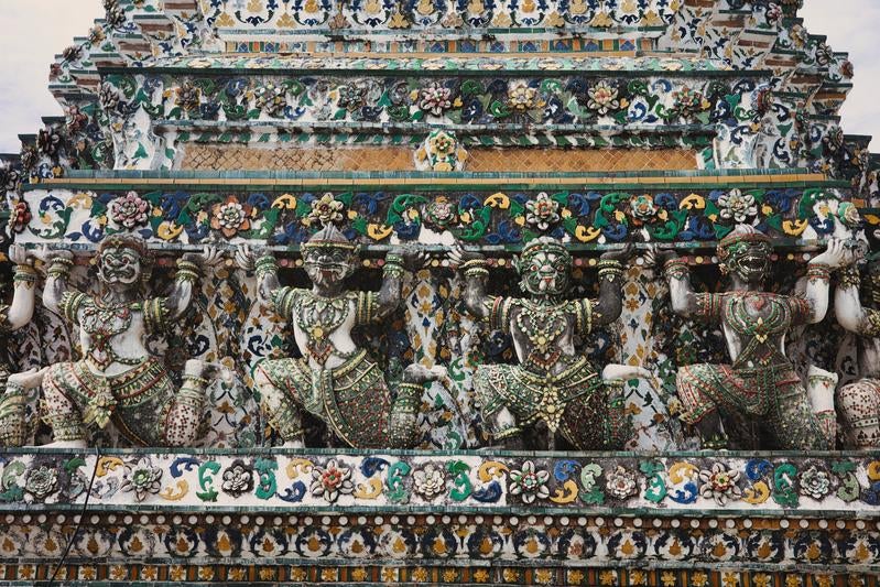Colorful Decorative Sculptures at Wat Arun, Thai Temple