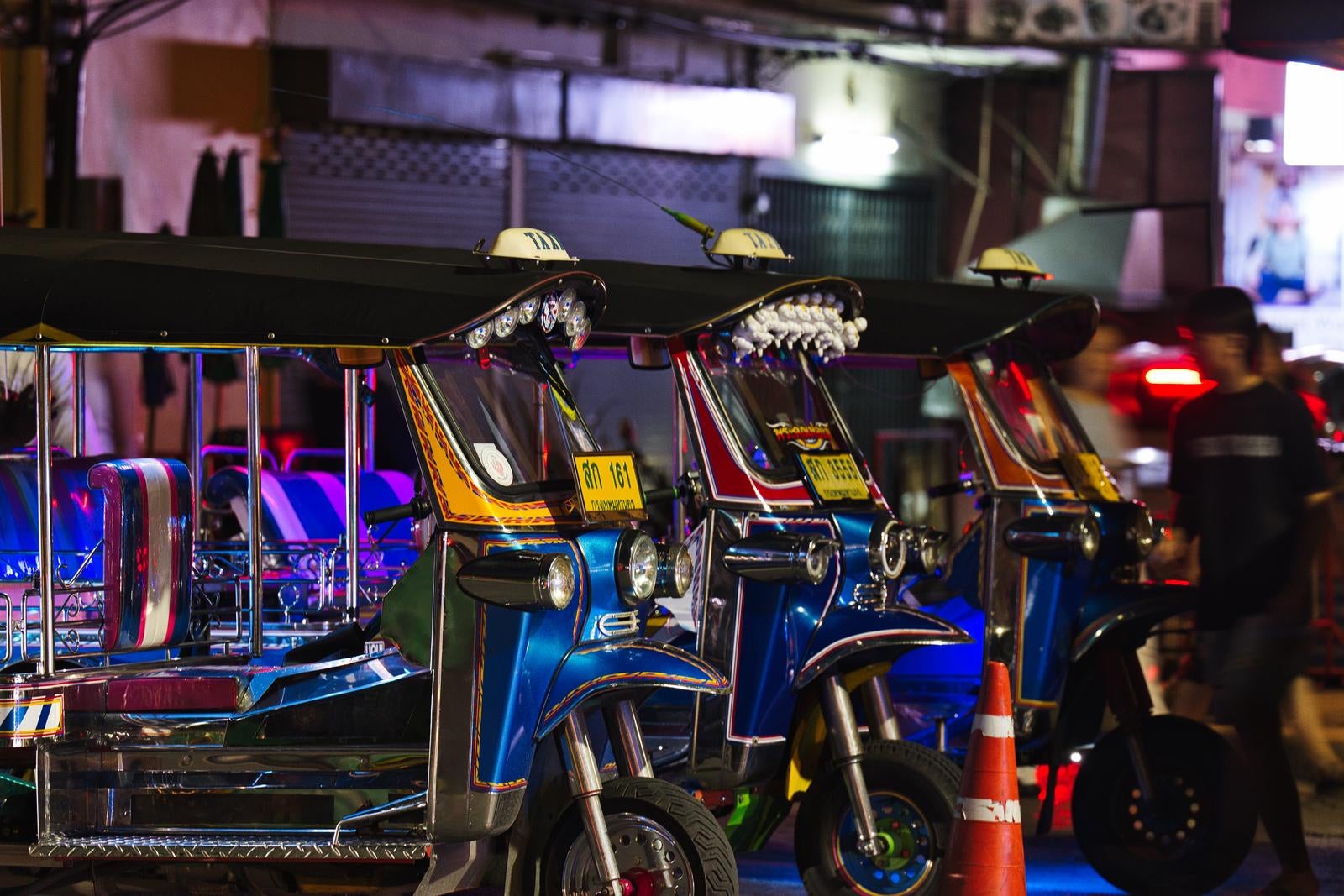 The Lineup of Tuk Tuks Lighting Up the Bangkok Night - free stock photo