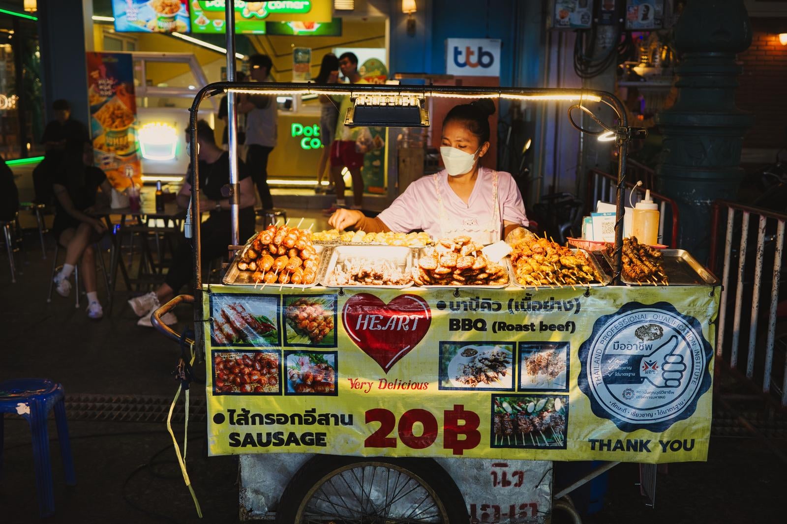 Vibrant Thai Street Food Stalls Illuminated - free stock photo