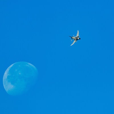 月を背に、対地攻撃訓練へと翔け降りるF-4の写真