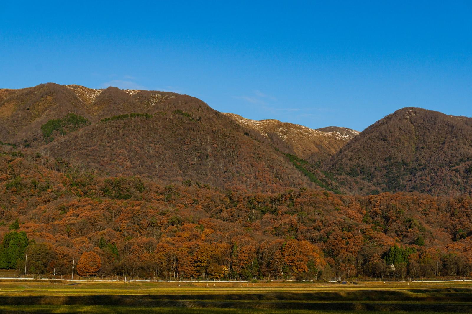 「秋の終わりを告げる山里の風景」の写真