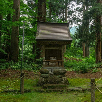 白山神社境内に建つ池尾明神のお社の写真