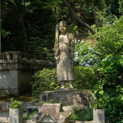 紫陽花の時期の長谷寺の眼力不動明王像の写真