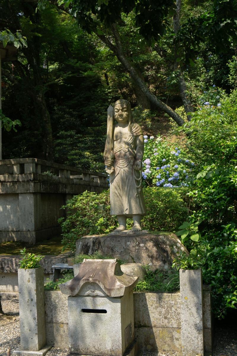 「紫陽花の時期の長谷寺の眼力不動明王像」の写真