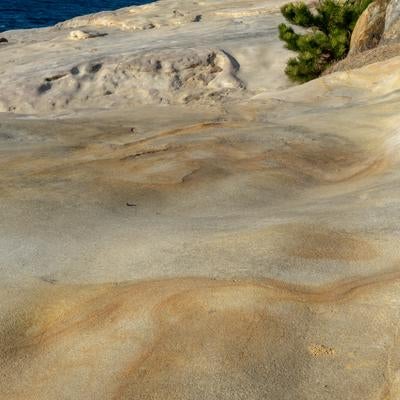 風化が描いた自然の曲線と千畳敷の岩肌の写真